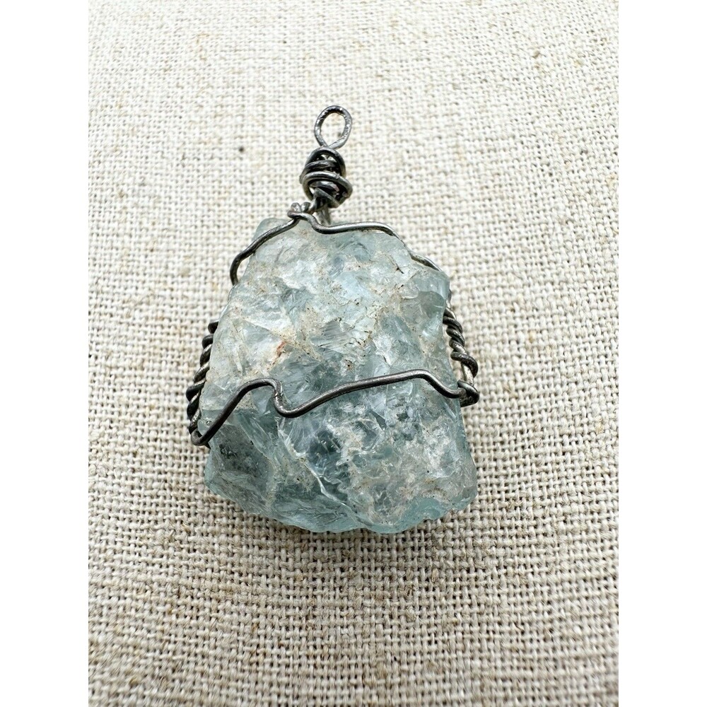 Handmade wire wrapped Raw Aquamarine pendant